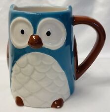 Owl Mug 3D Embossed Coffee Cup Hoot Blue & White 14 oz Woodland Friend TAG picture
