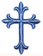 Vintage Liturgical Cross Embroidered Sew-on Blue R 3