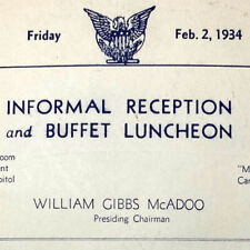 Vintage 1934 William Gibbs McAdoo Signed Senate Restaurant United States Capitol picture