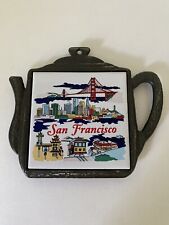 Vintage San Francisco Teapot Trivet Cast Iron Golden Gate Bridge 6'' X 7'' picture
