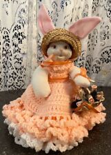 BUNNY anthropomorphic Crochet VTG Peach Hand Made deodorizer cover up COLLECTORS picture