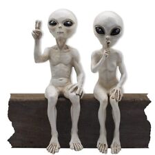 Alien Invasion Shelf Sitters 'Peace & Quiet' 10” H UFO Garden Alien Statues F... picture