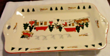 MASON'S IRONSTONE 1983 ENGLAND CHRISTMAS VILLAGE BY MARSTEN HANDLED TRAY 12x6.5” picture