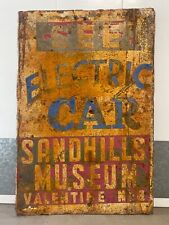 🔥 Unusual Antique Old ELECTRIC CAR Automobile Museum Painted Sign, 1930s picture
