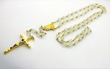 Vintage Faceted Crystal & Gold Plated Catholic Rosary Crucifix Cross Necklace picture