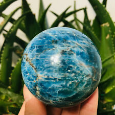 283g Natural Blue Apatite Ball Sphere Quartz Crystal Mineral Healing w/ STAND picture