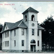 c1909 Shawano, Wis. St. Jakobi School Litho Photo Postcard Steam Launch A33 picture
