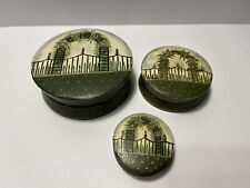 3 Round Hand Painted Nesting Wood Trinket Boxes Arbor Gazebo Green Floral Garden picture