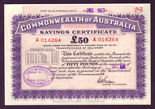 Australia.  1946 (Post WW.11) 7 Year Savings Certificate for 50 Pounds.. aUNC picture