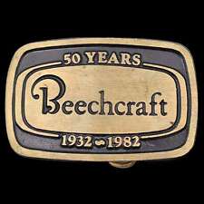 Beechcraft 50 Years Aircraft Pilot Small Planes Solid Brass Vintage Belt Buckle picture