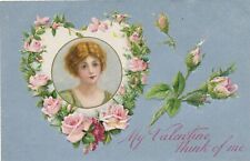 VALENTINE'S DAY -Young Woman In Flowered Heart My Valentine Think Of Me Postcard picture
