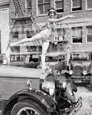 1920s Ballet Dancer Posing on Automobile Hood - Roaring Twenties Flapper Dancer picture