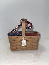LONGABERGER 1986 Candle Basket w/ Stationary Handle Dark W/ Americana Lid & Tie picture
