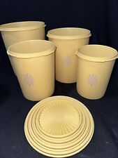 Set of 4 Vintage Tupperware Servalier Harvest Gold Sunburst Canisters Nesting picture