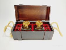 Vintage Wooden Treasure Chest Amber Liquor Decanter 4 Shot Glasses Set Japan picture