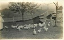 Backyard Chickens Rural farm Life C-1910 RPPC Photo Postcard 20-5363 picture
