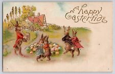Easter Anthropomorphic Fantasy Dressed Rabbits Bunny Accordion Postcard 1910s picture