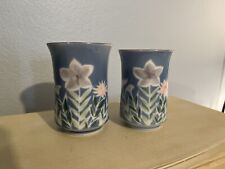 Set of Two Japanese Tea Cups in Perwinkle Blue with Pink Flowers picture