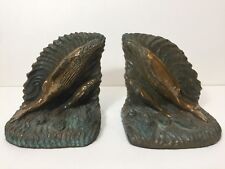 Rare 1989 David Allen Sculpture Bronze & Gypsum Swimming Whales Bookends, Signed picture