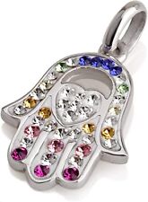 Hamsa heart Pendant With Multi Colors Crystals Gemstones 925 Silver Necklace picture