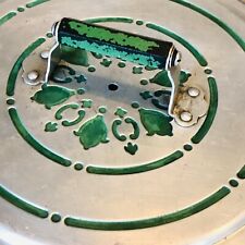 vtg mirro aluminum cake carrier keeper with green handle embossed design MCM picture