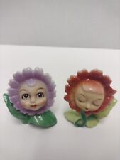Vintage Anthropomorphic Flower Face Girls Japan Made Salt And Pepper Shakers picture