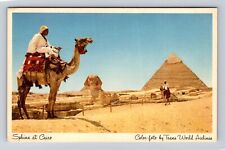 Cairo-Egypt, Sphinx at Cairo, Riding a Camel, Antique Vintage Souvenir Postcard picture