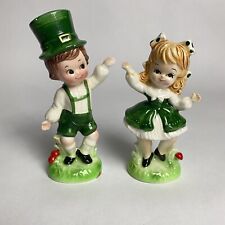 Vintage Lefton Cute Irish Boy & Girl Ceramic Figurines Saint Patrick’s Day picture