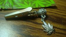 Antique Silver MARIJUANA Leaf Charm Roach Clip in Mylar Gift Storage bag Sealed picture