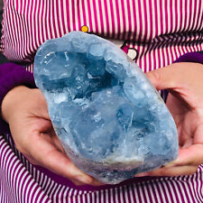4.33LB natural blue celestite geode quartz crystal mineral specimen healing picture