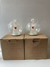 2013 AVON GLASS ANGEL HOLDING HEART LIGHT-UP ORNAMENT With Snowflakes Pair picture