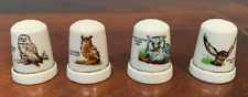4 Vintage Owl Porcelain Thimbles - Speckled, White-Faced Scops, Eurasian Eagle picture
