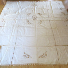Antique Cream Linen Cut Work Handmade Lace Bed Canopy or Bedspread Twin 90