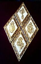 VINTAGE SET OF 4 GOLD WHITE DIAMOND WALL PLAQUES KEY LOCK HOLLYWOOD REGENCY MCM  picture