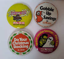 4 Vintage ALCO Store Cartoon Advertising Employee Pinback Buttons 3