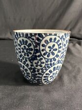 Vintage Japanese Arita Yaki Yunomi  Blue & White Tea Cup Floral Swirl Design picture