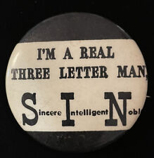 SIN Pin Vintage 1962 Sincere Intelligent Noble Button Real Three Letter Man 44mm picture
