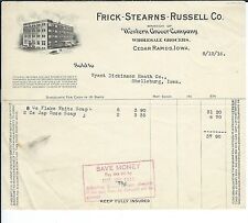 ME-103 - Cedar Rapids, Iowa, August 12, 1916 Invoice Frick Stearns Russell Co picture