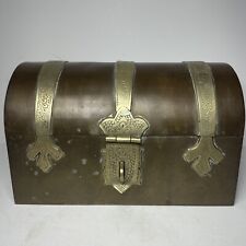 Antique Copper Brass Banded Domed Strongbox Treasure Chest Keepsake Box 7.25” L picture