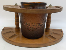 Vintage Dun-Rite Wooden 6 Pipe Holder Wood Stand Rack With Glass Humidor picture