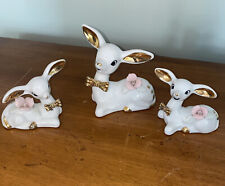 3 Vintage Big Ear Deer w/Gold Applied Flower Hand Painted Bow Ties picture