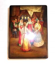 1986 Fedoskino Signed Hand Painted Russian Lacquer Box Dancing In Village Square picture