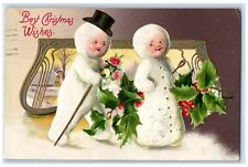 1909 Christmas Children With Flowers And Berries Winsch Back Embossed Postcard picture