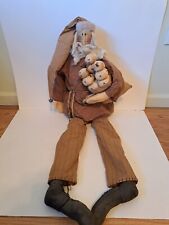 Rare LARGE Primitive Honey And Me Sitting Santa In Pjs Doll w/3 Snowman In Sack  picture