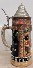 Antique Made in Germany Beer Stein with Pewter lid, Hand Painted, Story of Freud picture