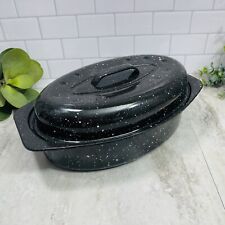 Vintage Granite Ware Porcelain Enamel Covered Roaster Pan Black 5