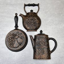 Vintage Homco MCM Wall Hanging Decor Kitchen Home Teapot Kettle Pan Set of 3 picture