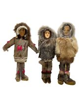 3 Vintage Alaskan Inuit Dolls Fur and Leather picture