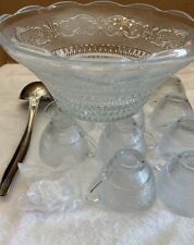 Vintage Mid Century Modern Glass Punch Bowl Set 11 Cups. picture