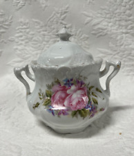 Charming Vintage Sugar Bowl with Cover - Shabby Chic Floral Spray picture